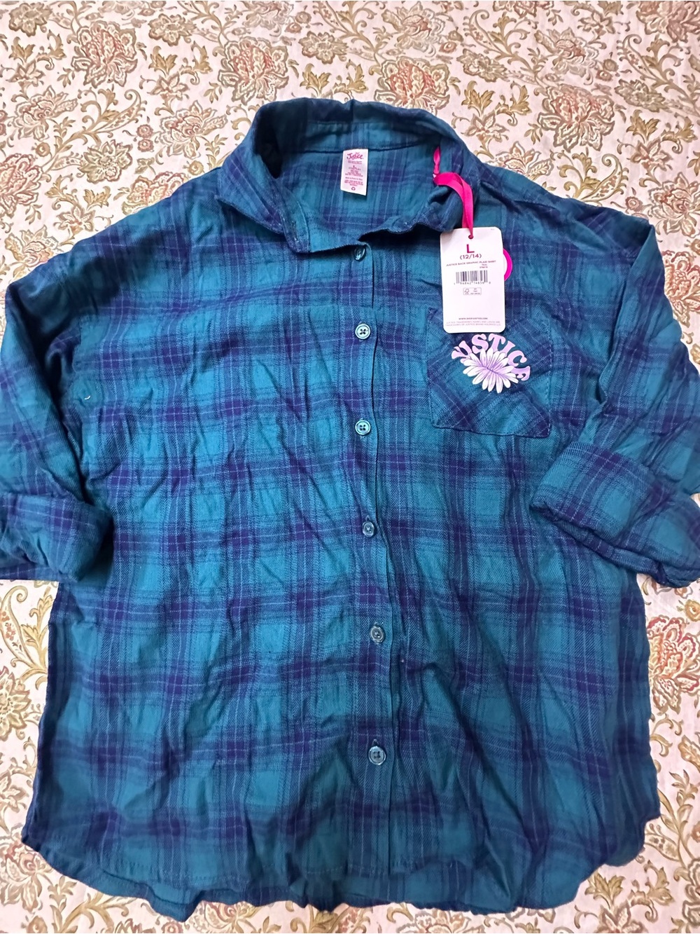 Justice Teal & Navy Plaid Button-Down Shirt - Men